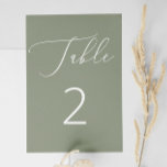 Tarjeta De Mesa Elegante Boda Rústico Verde Masaje Minimalista<br><div class="desc">En la recepción podrá crear un ambiente apacible de inspiración natural con este elegante número de mesa verde salado. El fondo verde mullido ofrece un ambiente suave y orgánico, mientras que el guión blanco minimalista añade un toque de sofisticación moderna. Ideal para bodas en el jardín, recintos rústicos o eventos...</div>