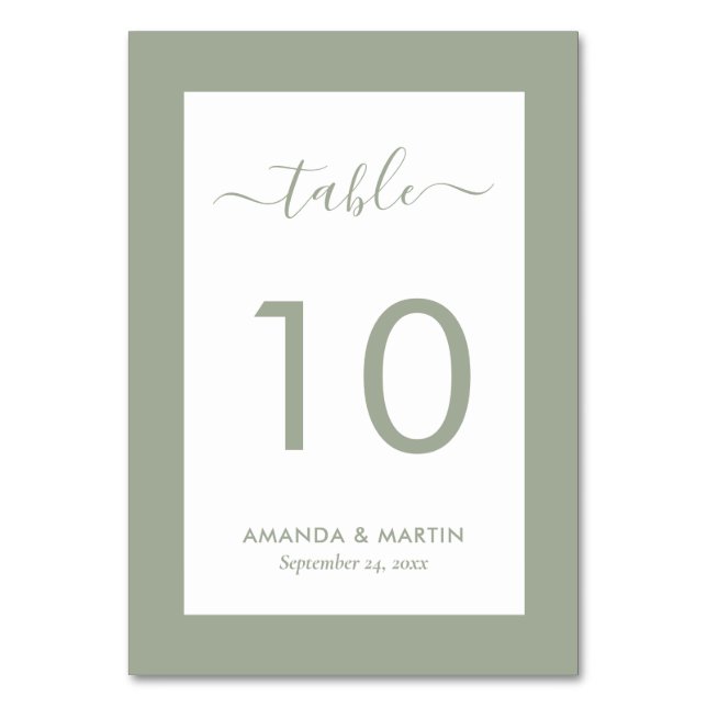 Tarjeta De Mesa Elegante Boda Sage Green (Anverso)