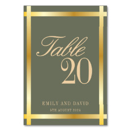 Tarjeta De Mesa Elegante Boda Sage Green y Golden Borders