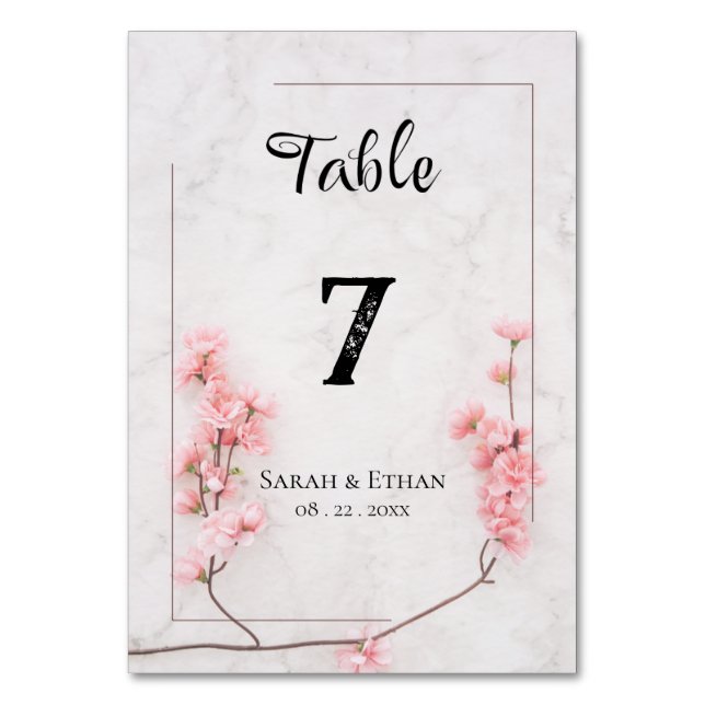 Tarjeta De Mesa Elegante Boda Sakura floral rosa Cherry Blossom (Anverso)