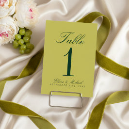 Tarjeta De Mesa Elegante Boda Simple Chartreuse