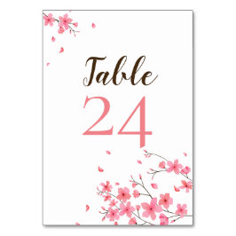 Tarjeta De Mesa Elegante Boda simple de flores de cerezo rosa