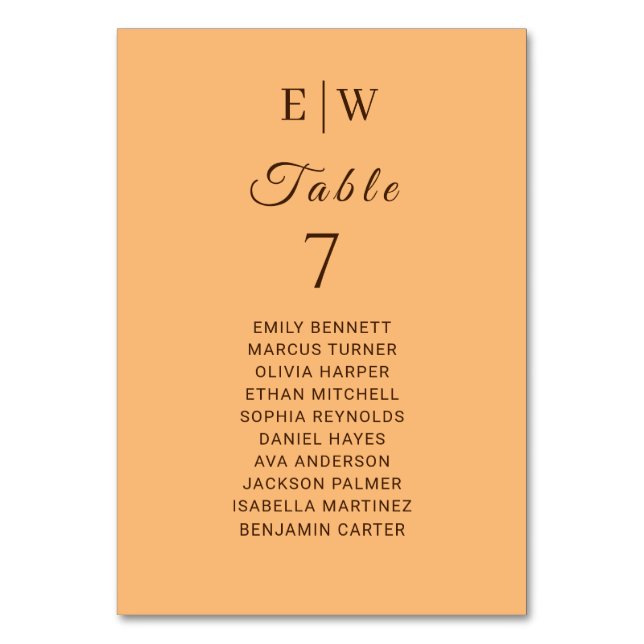 Tarjeta De Mesa Elegante Boda simple de monograma de engrase (Anverso)