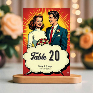 Tarjeta De Mesa Elegante Boda Simple de Novia y Novio en Blanco y 