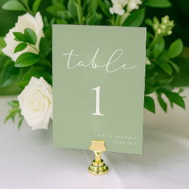 Tarjeta De Mesa Elegante Boda Simple Verde Salvia