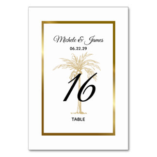 Tarjeta De Mesa Elegante Boda tropical de palmeras doradas
