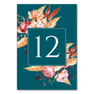 Tarjeta De Mesa Elegante Boda Verde azulado de Boho Floral
