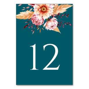 Tarjeta De Mesa Elegante Boda Verde azulado de Boho Floral