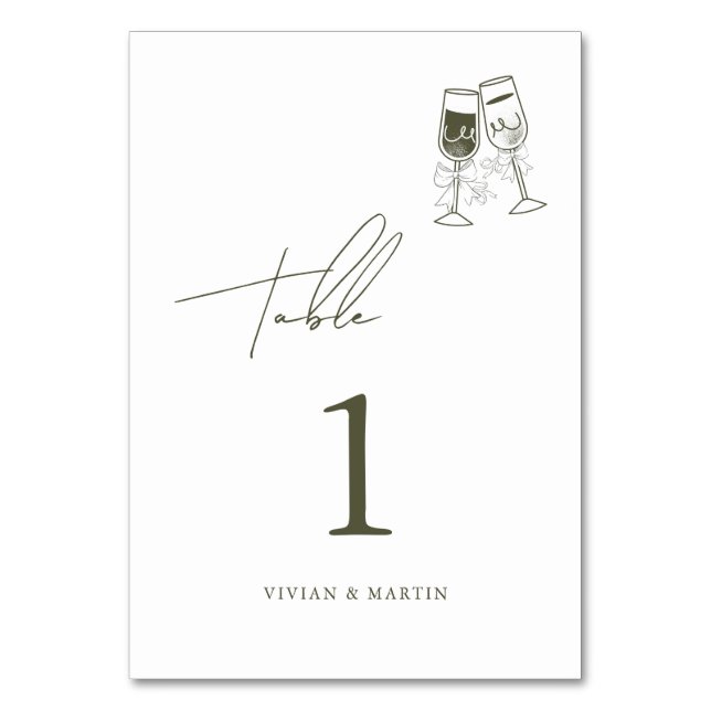 Tarjeta De Mesa Elegante Boda verde de madera de oliva (Anverso)