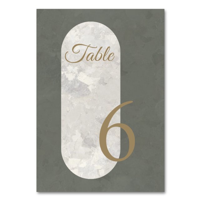 Tarjeta De Mesa Elegante Boda Verde de Mármol de Taupe (Anverso)
