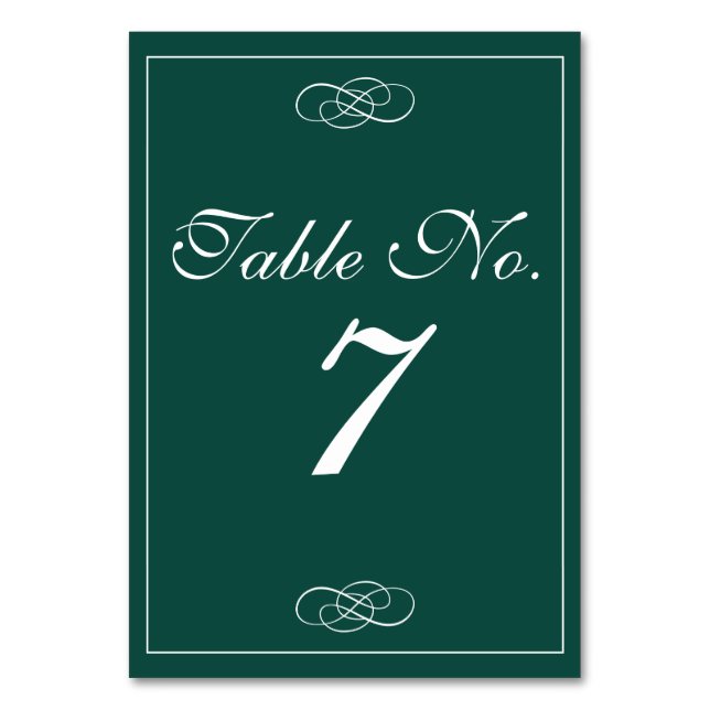 Tarjeta De Mesa Elegante Boda verde esmeralda números de tabla (Anverso)