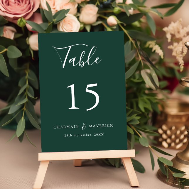 Tarjeta De Mesa Elegante Boda verde esmeralda simple (Subido por el creador)