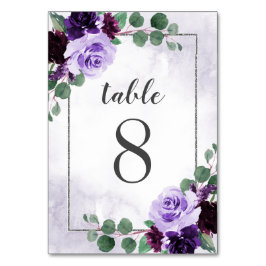 Tarjeta De Mesa Elegante Boho Boho Floral Purple y Silver Boda