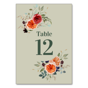 Tarjeta De Mesa Elegante Boho rojo Naranja gris
