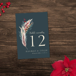 Tarjeta De Mesa Elegante Boho Rustic Pampas y Pine Green Tan Rojo