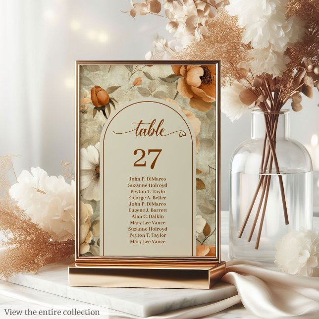 Tarjeta De Mesa Elegante Boho Terracota Marfil Floral Sagrado Boda (Elegant Boho Terracotta Ivory Sage Floral Wedding Table Number

)