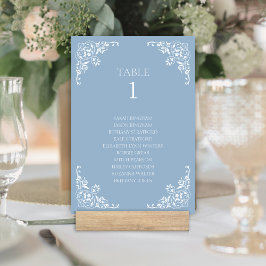 Tarjeta De Mesa Elegante borde de cosecha azul y blanco