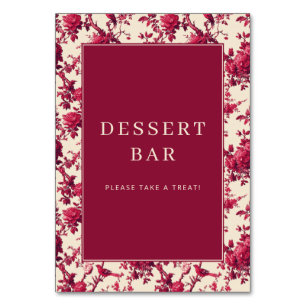 Tarjeta De Mesa Elegante Borde Floral Aviar Granate