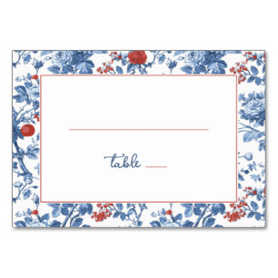 Tarjeta De Mesa Elegante borde floral azul