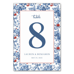 Tarjeta De Mesa Elegante borde floral azul