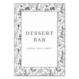 Tarjeta De Mesa Elegante borde floral en blanco y negro