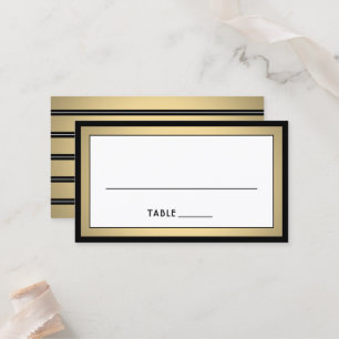 Tarjeta De Mesa Elegante borde moderno negro, oro y blanco Escort 