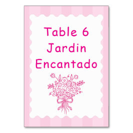 Tarjeta De Mesa Elegante Bouquet floral de Quinceañera | Blanco y 