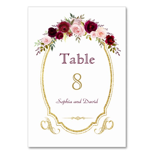 Tarjeta De Mesa Elegante Burgundy Marsala Floral Fall Table Number (Anverso)