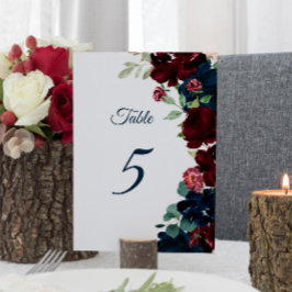 Tarjeta De Mesa Elegante Burgundy & Navy Flowers Table 5 Boda