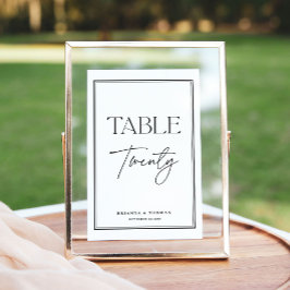 Tarjeta De Mesa Elegante caligrafía blanco negro número 20