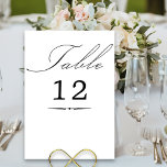 Tarjeta De Mesa Elegante caligrafía Boda blanco<br><div class="desc">Tarjeta de número de tabla boda blanco con caligrafía elegante y número editable. Sencillo diseño minimalista, blanco y negro, moderno, que se adapta a los colores bodas. La tabla está escrita a mano y la plantilla está lista para editar el número de tabla. En mi colección de Bodas Colors se...</div>