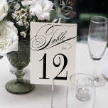 Tarjeta De Mesa Elegante caligrafía Boda blanco y negro<br><div class="desc">Estos hermosos números de tabla presentan un impresionante diseño en blanco y negro con un elegante guión de caligrafía. El diseño moderno y elegante de los números de las mesas le dará un toque de sofisticación a sus mesas. ¡Seguro que son una buena adición a tu evento o decoración boda!...</div>