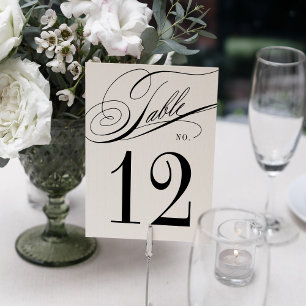 Tarjeta De Mesa Elegante caligrafía Boda blanco y negro