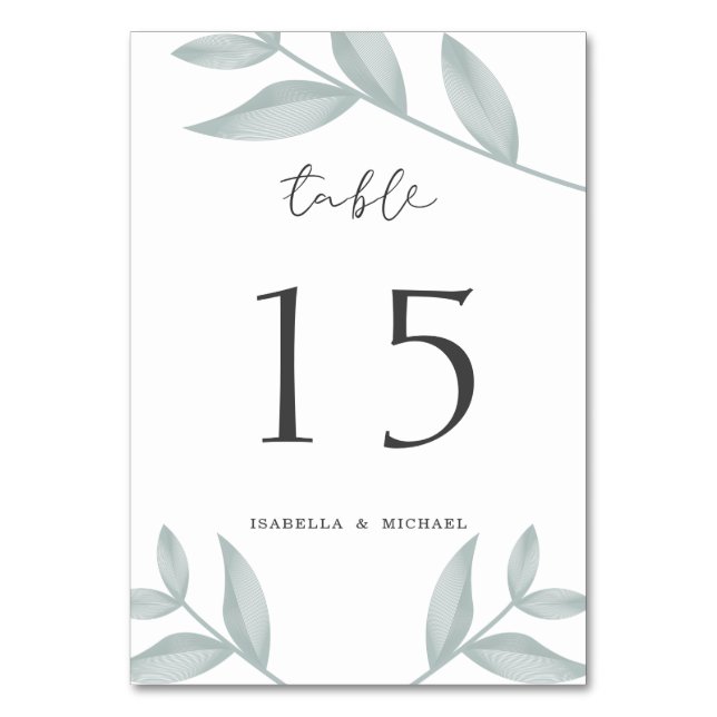 Tarjeta De Mesa Elegante caligrafía Boda botánico (Anverso)