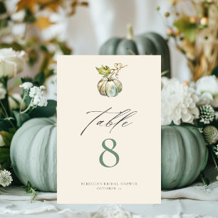 Tarjeta De Mesa Elegante caligrafía Boda de calabaza verde otoño