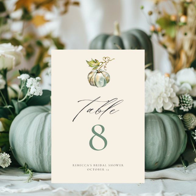 Tarjeta De Mesa Elegante caligrafía Boda de calabaza verde otoño (Subido por el creador)
