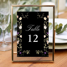 Tarjeta De Mesa Elegante caligrafía Boda de flores silvestres negr