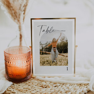 Tarjeta De Mesa Elegante caligrafía Boda de fotografía números de