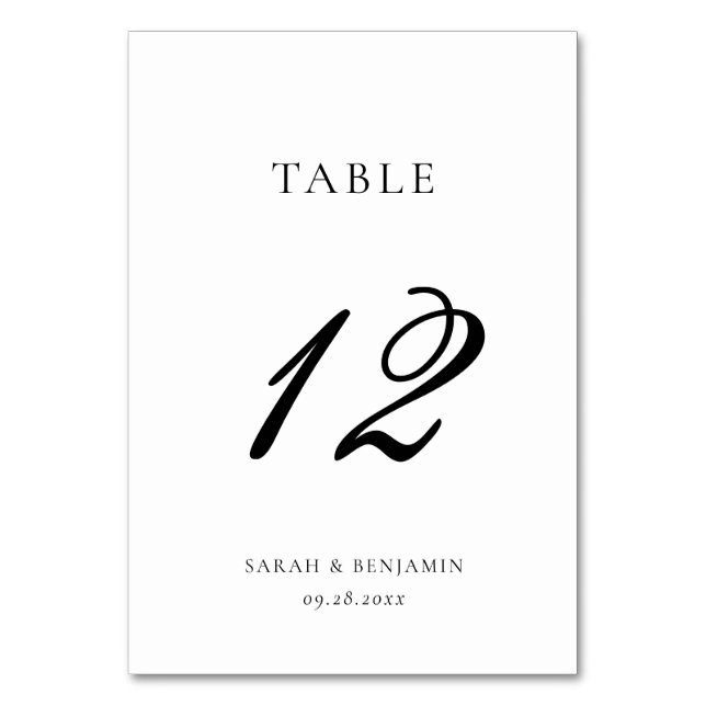 Tarjeta De Mesa Elegante caligrafía Boda de lujo blanco y negro (Anverso)
