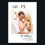 Tarjeta De Mesa Elegante caligrafía Boda fotográfico doble cara<br><div class="desc">Moderno y elegante caligrafía Script Boda números de tabla doble cara con foto personalizado personalizada. Ayude a sus huéspedes a encontrar fácilmente su camino con estas sencillas y elegantes tarjetas de doble cara. ¡Añadir fácilmente los números, fotos, nombres y fecha! Incluye una caligrafía con letras a mano de bonito "el...</div>