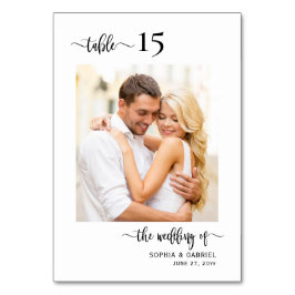 Tarjeta De Mesa Elegante caligrafía Boda fotográfico doble cara