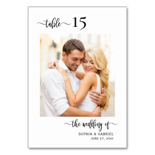 Tarjeta De Mesa Elegante caligrafía Boda fotográfico doble cara