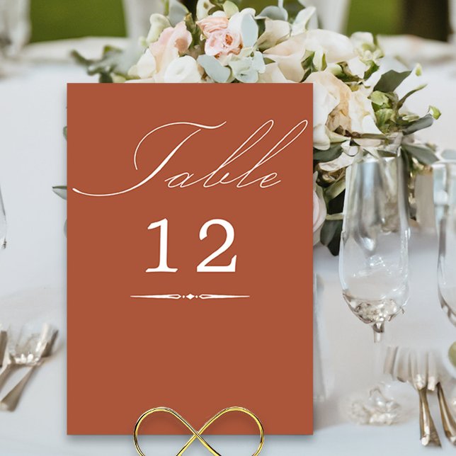 Tarjeta De Mesa Elegante caligrafía Boda Terracotta (Elegant terracotta wedding table number card from my Wedding Colors collection)