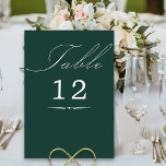 Tarjeta De Mesa Elegante caligrafía Boda verde esmeralda<br><div class="desc">Tarjeta de número de tabla de boda verde esmeralda con caligrafía elegante y número editable. Diseño minimalista sencillo y moderno que se adapta a los colores bodas. La tabla está escrita a mano y la plantilla está lista para editar el número de tabla. En mi colección de Bodas Colors se...</div>