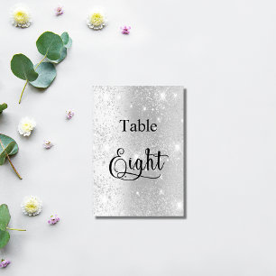 Tarjeta De Mesa Elegante caligrafía con brillo plateado mesa ocho 