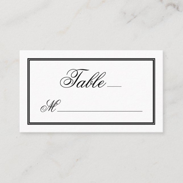 Tarjeta De Mesa Elegante caligrafía de escritura negra en Boda bla (Anverso)