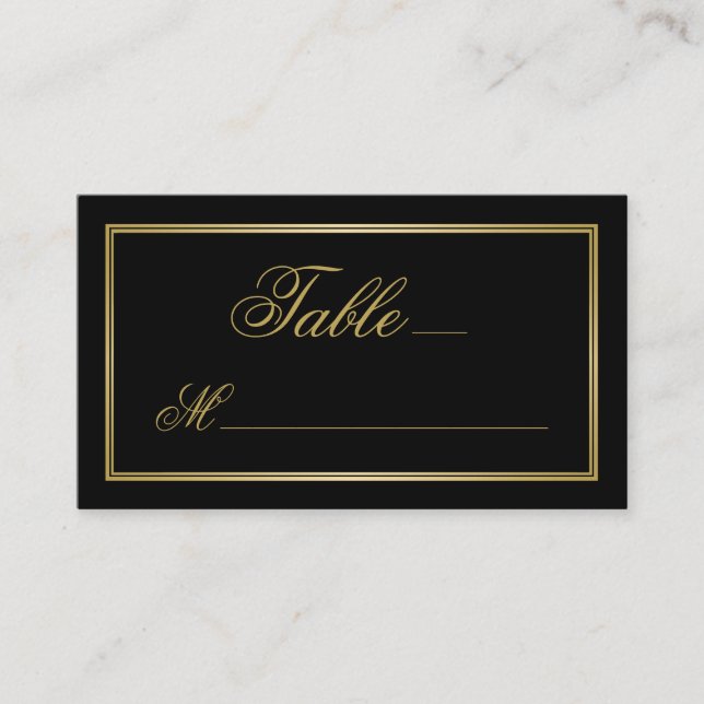 Tarjeta De Mesa Elegante caligrafía de guión dorado sobre Boda neg (Anverso)