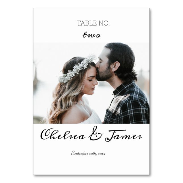 Tarjeta De Mesa Elegante Caligrafía Mínima Foto  (Anverso)