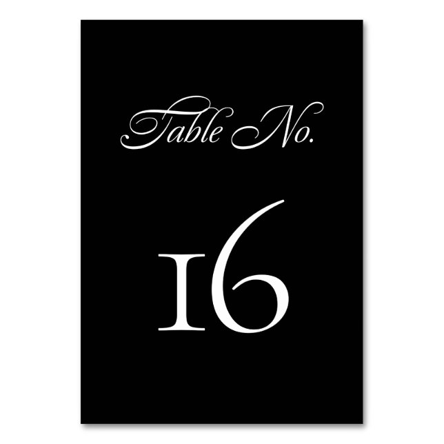 Tarjeta De Mesa Elegante caligrafía Minimalista Boda negro (Anverso)