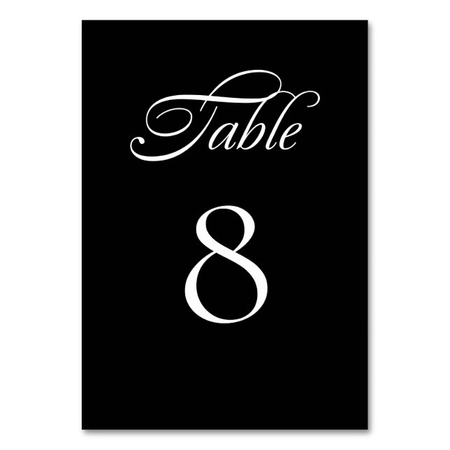 Tarjeta De Mesa Elegante caligrafía Minimalista Boda negro (Anverso)